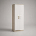 Zweitüriger Kleiderschrank aus MDF und Spanplatte, Weiß/Eiche hell, 80 × 50 × 190 cm
