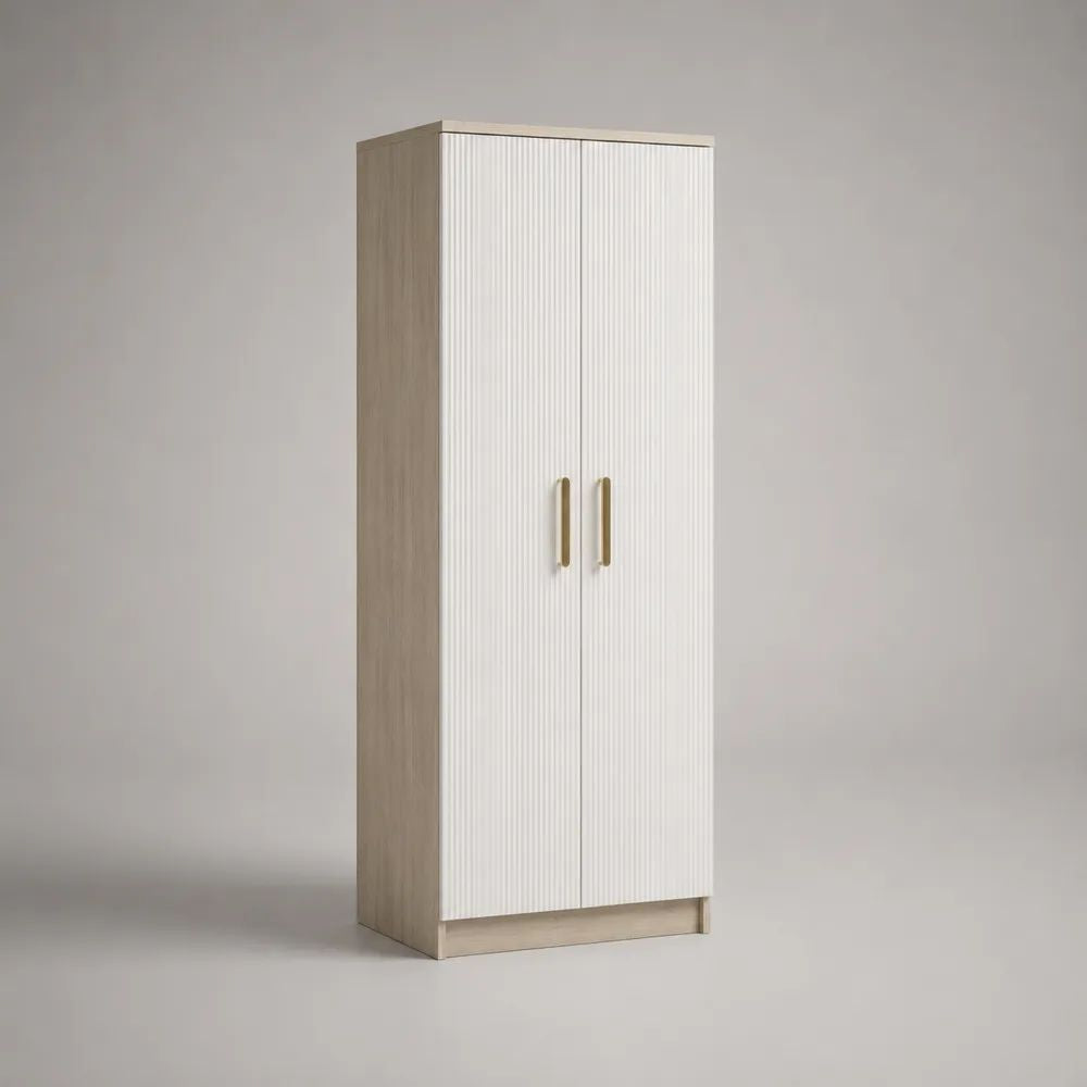 Zweitüriger Kleiderschrank aus MDF und Spanplatte, Weiß/Eiche hell, 80 × 50 × 190 cm