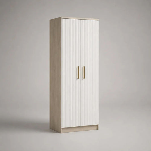 Zweitüriger Kleiderschrank aus MDF und Spanplatte, Weiß/Eiche hell, 80 × 50 × 190 cm