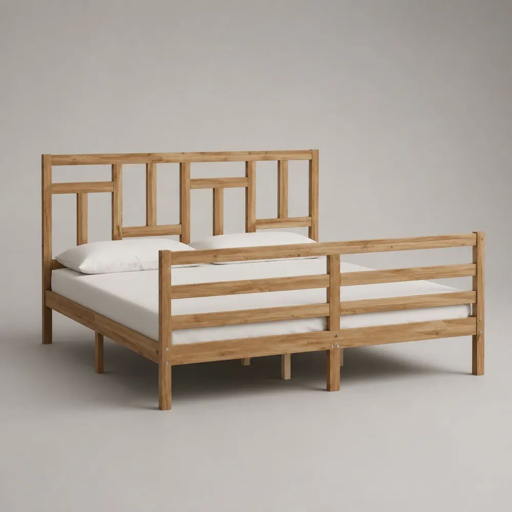 Doppelbett aus massivem Kiefernholz mit Schutzumrandung, Naturbraun, Liegefläche 180 × 200 cm
