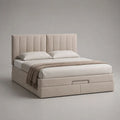 Polsterbett mit Bettkasten und Lattenrost, 160 × 200 cm, Polyestergewebe und MDF, Beige