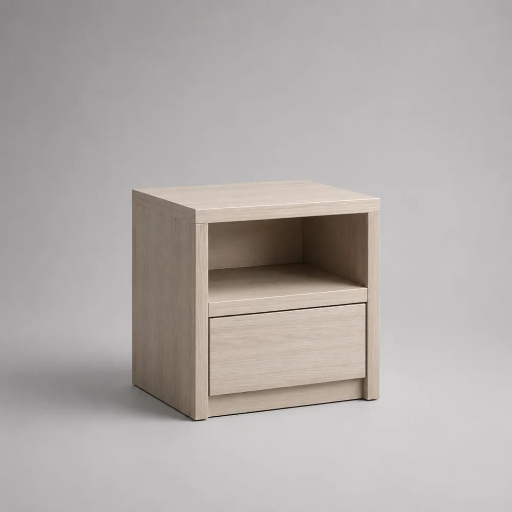 Nachttisch aus Holz mit Schublade und offenem Ablagefach, Eiche hell, 45 × 40 × 50 cm