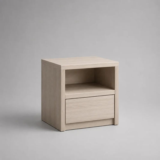 Nachttisch aus Holz mit Schublade und offenem Ablagefach, Eiche hell, 45 × 40 × 50 cm