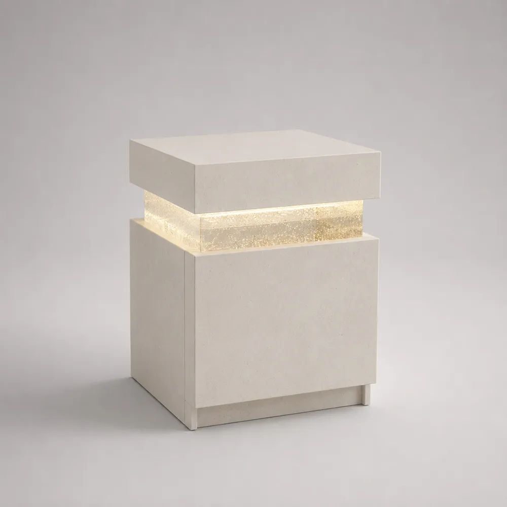 Rechteckiger LED-Nachttisch mit Stauraum aus MDF und PMMA, Weiß, 40 × 35 × 55 cm