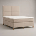 Boxspringbett-Komplettset mit Taschenfederkernmatratze und Topper, Polyester-Velours, Beige/Naturbraun, Liegefläche 180 × 200 cm
