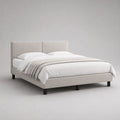 Polsterbett Doppelbett 180 x 200 cm mit Stoffbezug, Lattenrost und geteiltem Kopfteil, Beige/Schwarz