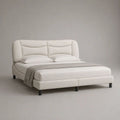 Polsterbett Doppelbett mit Lattenrost und Flügelkopfteil aus Polyester, Cremeweiß/Schwarz, Liegefläche 180 x 200 cm, Gesamtmaß 208 x 220 x 120 cm