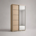 2-türiger Schwebetürenschrank mit Spiegel aus melaminharzbeschichteter Spanplatte, Hellbraun/Silber, 120 × 60 × 200 cm