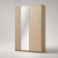 3-türiger Kleiderschrank mit Spiegel aus Spanplatte und MDF, Eiche Natur/Silber, 150 × 200 × 60 cm