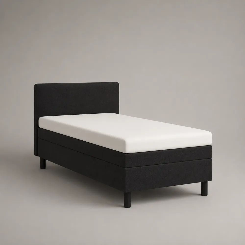 Boxspringbett mit Matratze und Polyesterbezug, Liegefläche 90 x 200 cm, Schwarz/Weiß