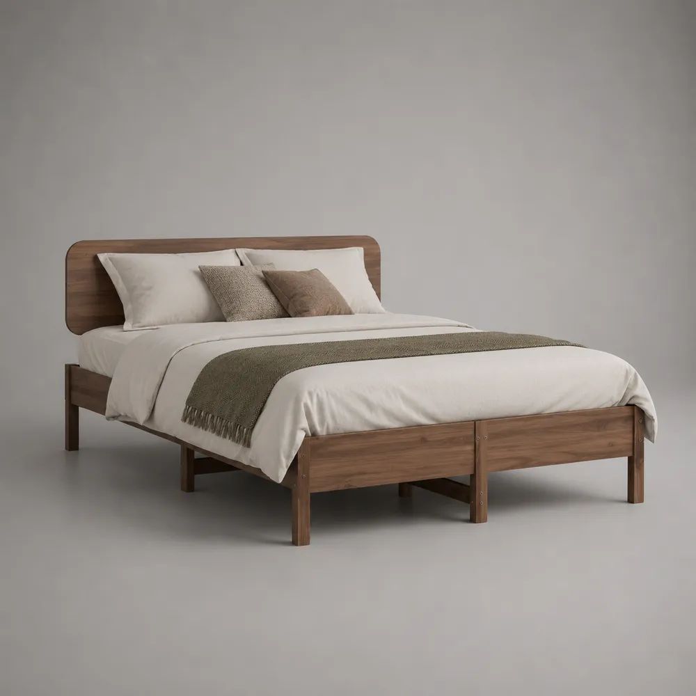 Doppelbett-Bettgestell aus massivem Kiefernholz 160 × 200 cm in Walnussbraun, mit Kopfteil und Lattenrost