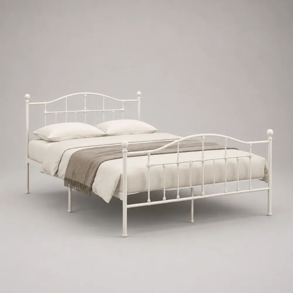 Metallbett-Doppelbettgestell in Weiß, Liegefläche 160 × 200 cm, Gesamtmaß ca. 208 × 166 × 110 cm