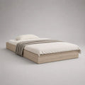 Bettgestell 140 × 200 cm aus melaminharzbeschichteter Spanplatte, Eiche hell, 204 × 144 × 30 cm