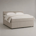 Polsterbett Doppelbett mit Polyester-Chenillebezug und gepolstertem Kopfteil, Beige, Liegefläche 180 x 200 cm, Außenmaß ca. 215 x 190 x 110 cm