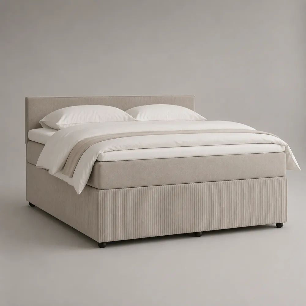 Polsterbett Doppelbett mit Polyester-Chenillebezug und gepolstertem Kopfteil, Beige, Liegefläche 180 x 200 cm, Außenmaß ca. 215 x 190 x 110 cm