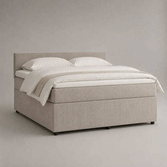 Polsterbett Doppelbett mit Polyester-Chenillebezug und gepolstertem Kopfteil, Beige, Liegefläche 180 x 200 cm, Außenmaß ca. 215 x 190 x 110 cm