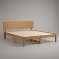 Bettgestell 180 x 200 cm aus massiver Eiche mit Lattenrost und Kopfteil, Naturbraun