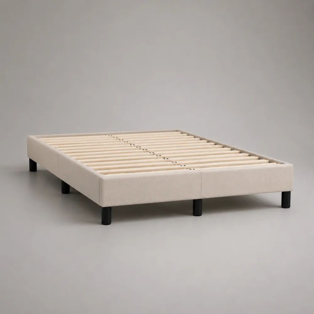 Polsterbett aus Stoff mit Lattenrost, Beige, Liegefläche 160 × 200 cm
